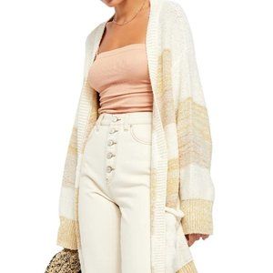 Cream Grain Striped Free People Southport Beach Chunky Knit Cardigan Swe…
